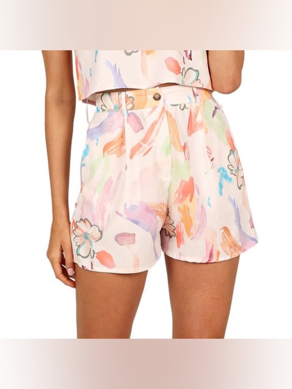 Petal + Pup Pastel Watercolor Floral High-Waist Women’s Shorts